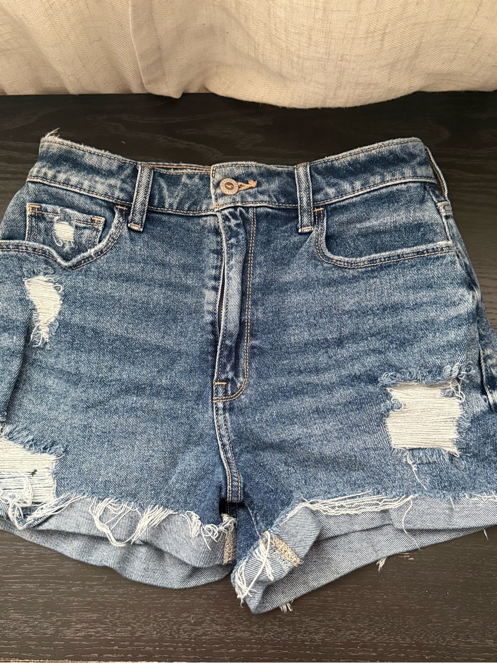 Hollister High-Rise Distressed Denim Shorts - Blue